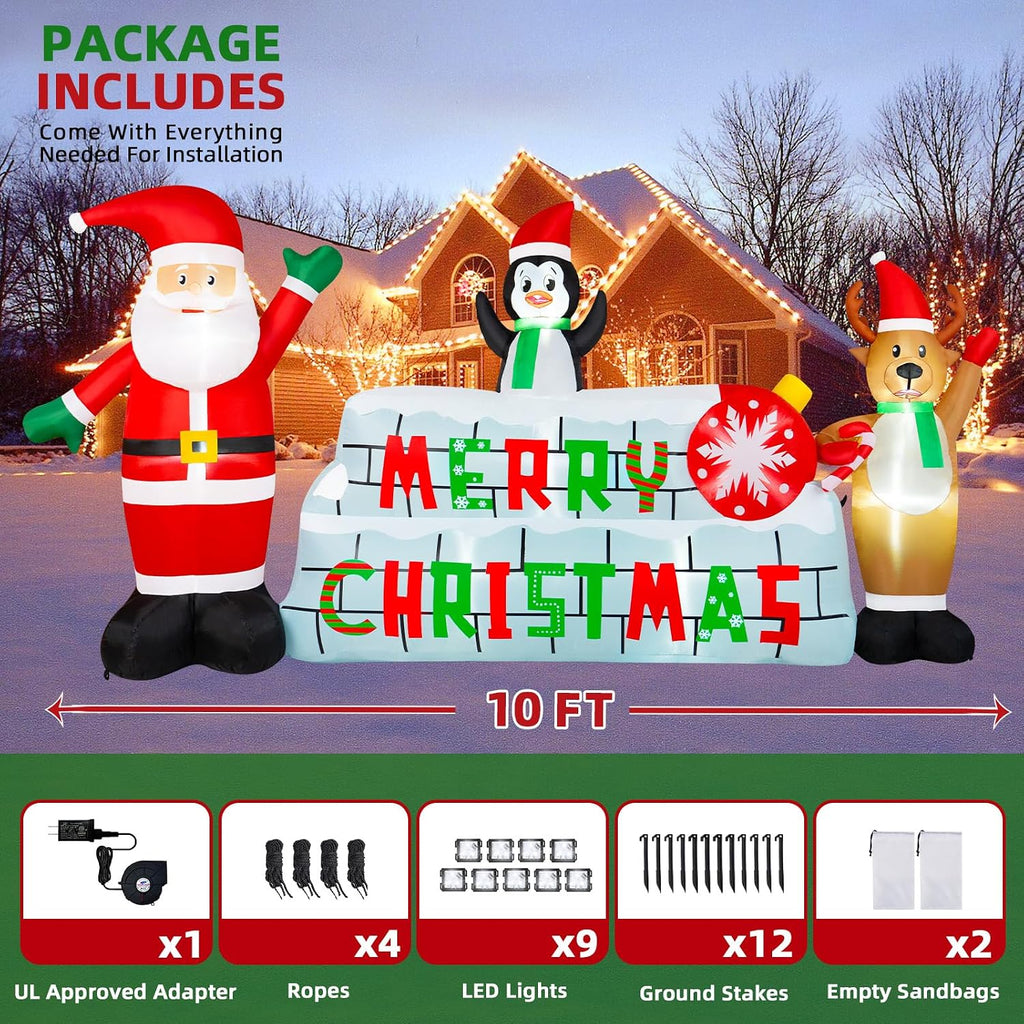 10FT Christmas Inflatable Outdoor Decoration, Merry Christmas Inflatable Banner Blow Up Yard Decorations Inflatable