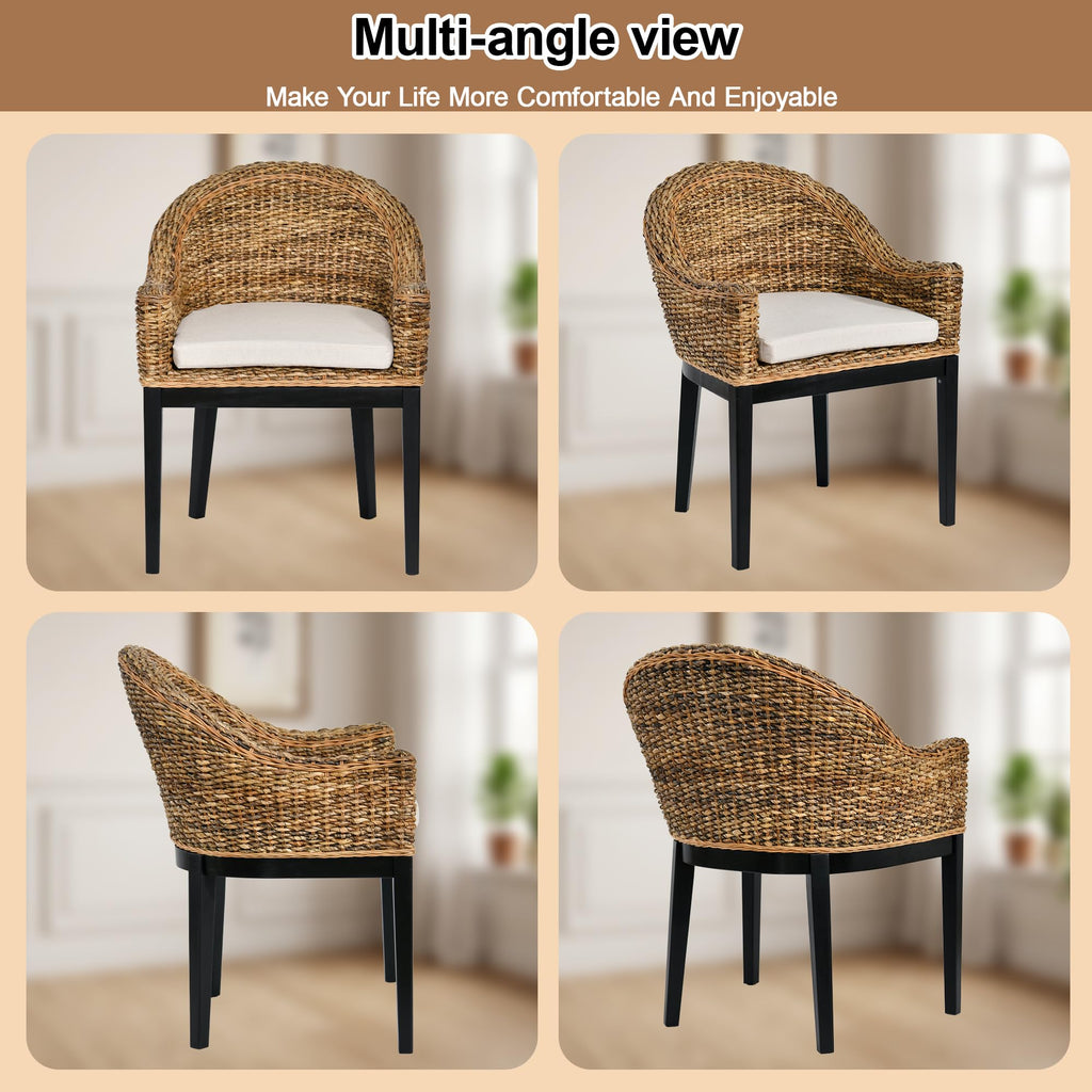Rattan Accent Chair, Modern Armchair with Natural Rattan Armrest