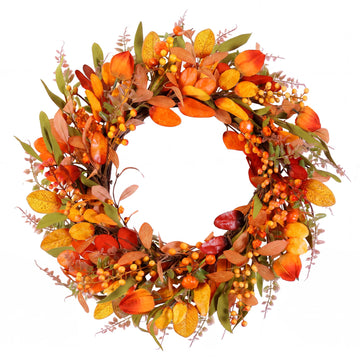 22" Fall Wreath for Front Door Pumpkin Artificial Wall Decor Autumn