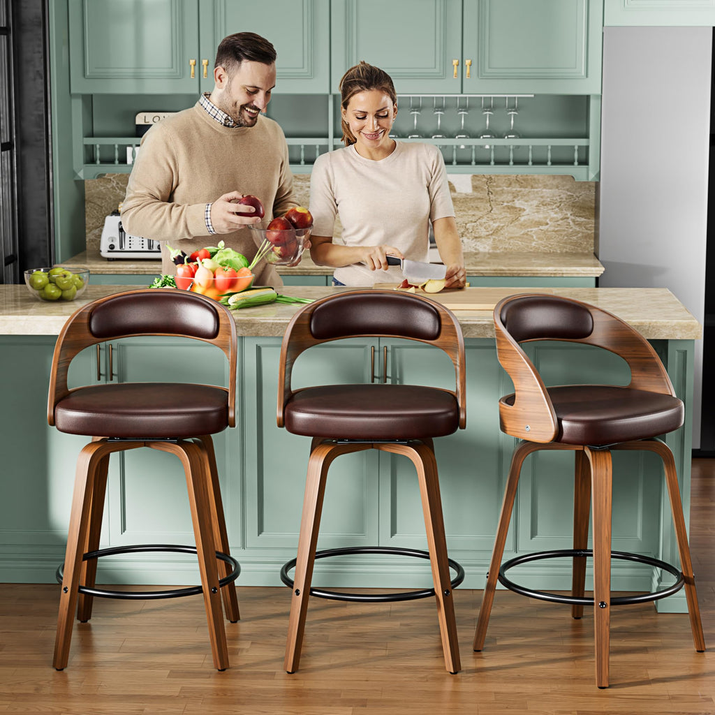 Bar Stools Set of 2, 26" Bentwood Counter Height Barstools, Brown