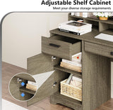 58 Inch Executive Desk with File Drawers, Computer Desk with Storage, Rustic Desk with Adjustable Shelves