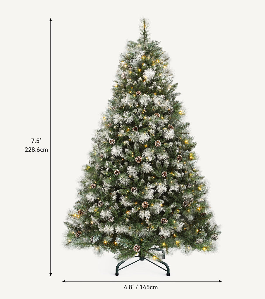 7.5ft Prelit Frosted Green Christmas Tree with Pine Cones & Remoter