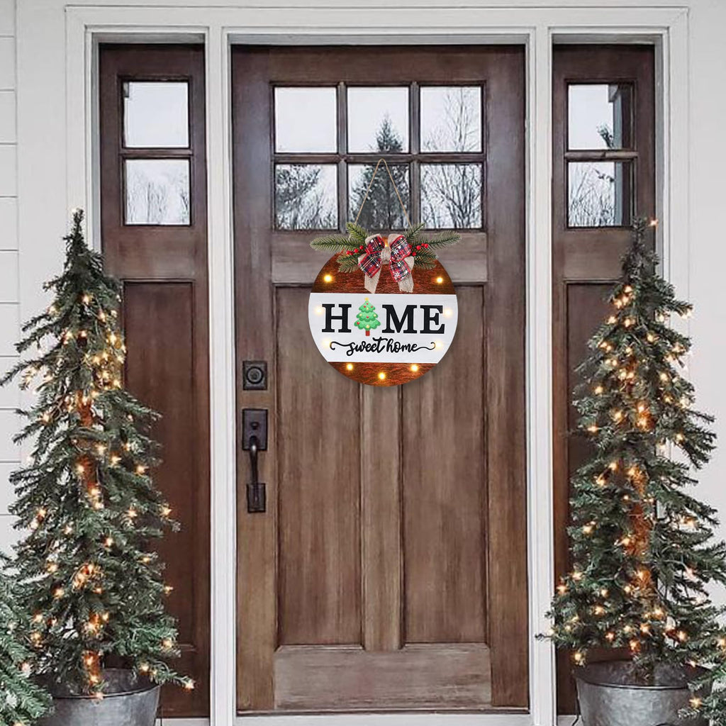 Interchangeable Welcome Sign for Front Door with 4 Seasonal Wreaths, Door Wreaths for Front Door with 12 LED Lights