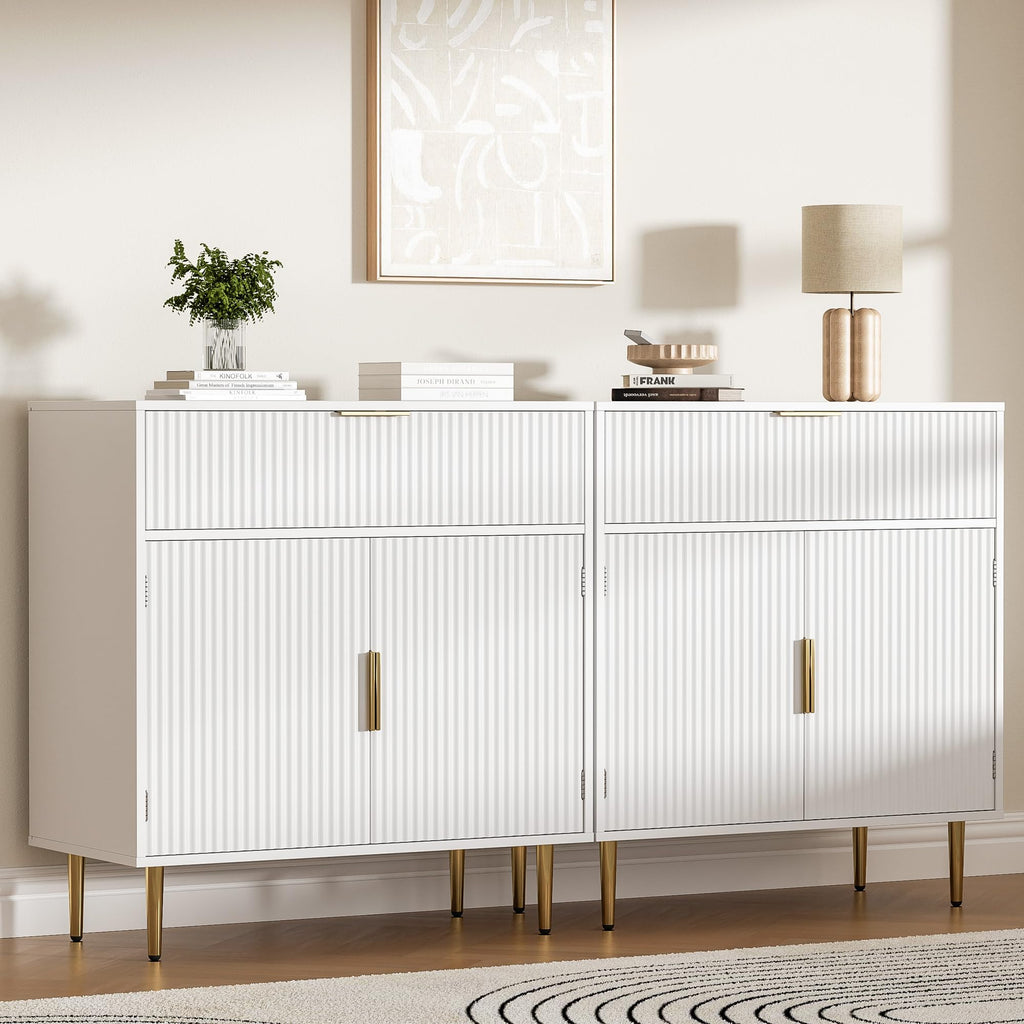 Sideboard Buffet Cabinet with 2 Doors and Large Drawer, White