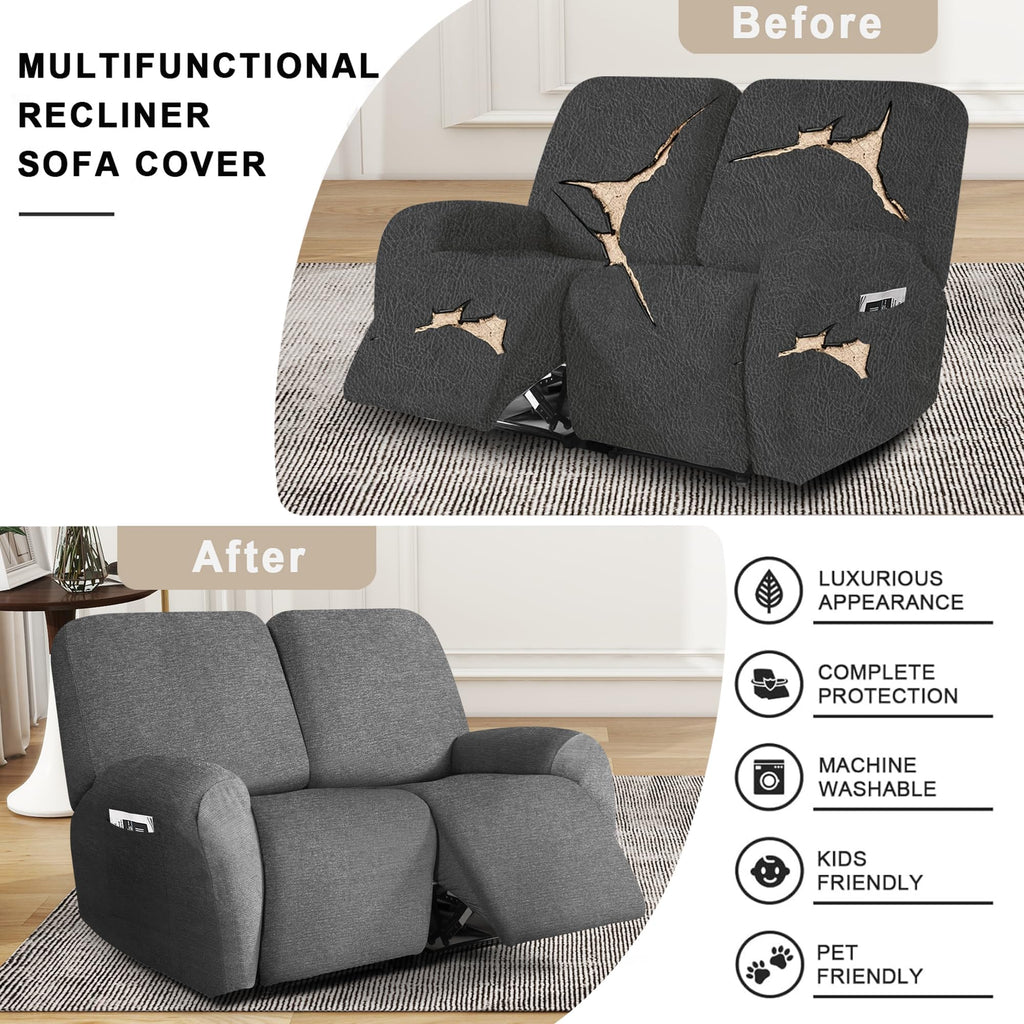 2 seat Recliner Chair Covers 6 Piece Stretch Chair Covers Recliner Slipcovers Couch Furniture Protector with Stripe