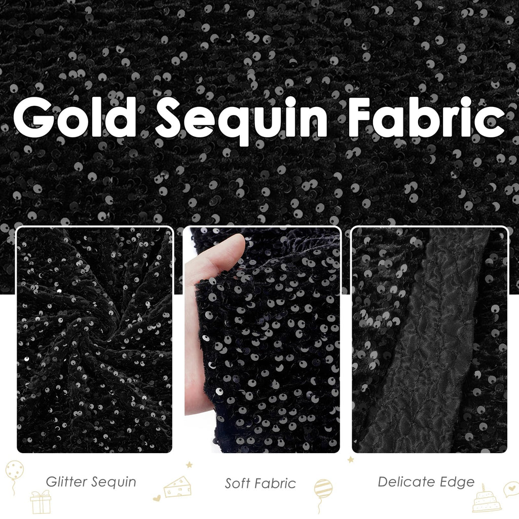 5 Yards Black Sequin Soft Velvet Fabric by The Yard