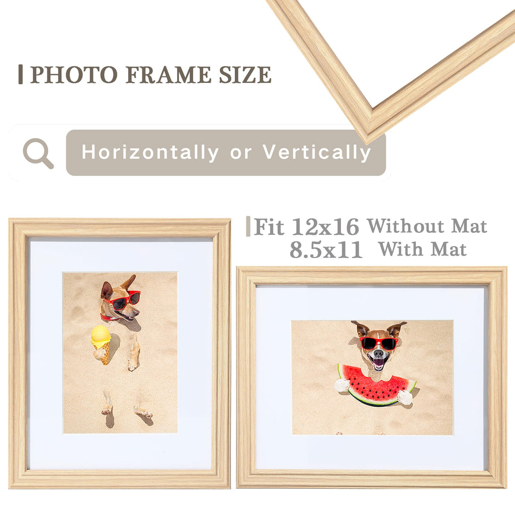12x16 Picture Frame, Poster frame for Wall, 12 By 16 Wooden Photo Frame with Real Glass, Display Pictures 8.5x11 with