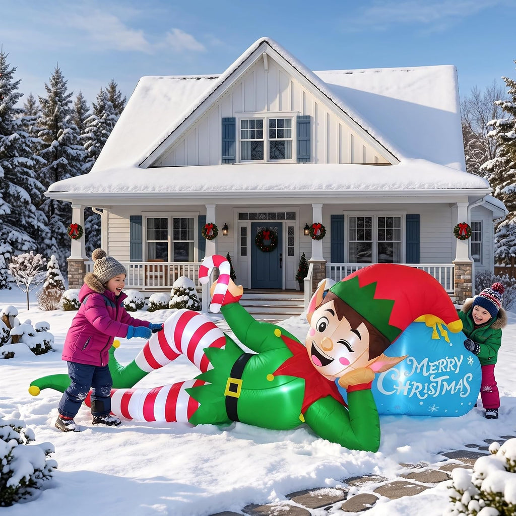 10FT Christmas Inflatables Lying Elf Outdoor Yard Decoration