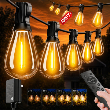 LED Outdoor String Lights with Remote Waterproof Patio Lights with Shatterproof S11 Bulbs, Dimmable Outside
