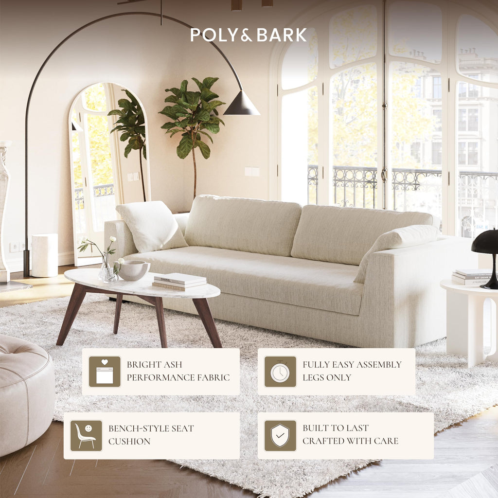 Capri 99" Sofa - Upholstered in Performance Fabric, Square‐Arm Design with Loose Cushions and Solid Frame - Fully