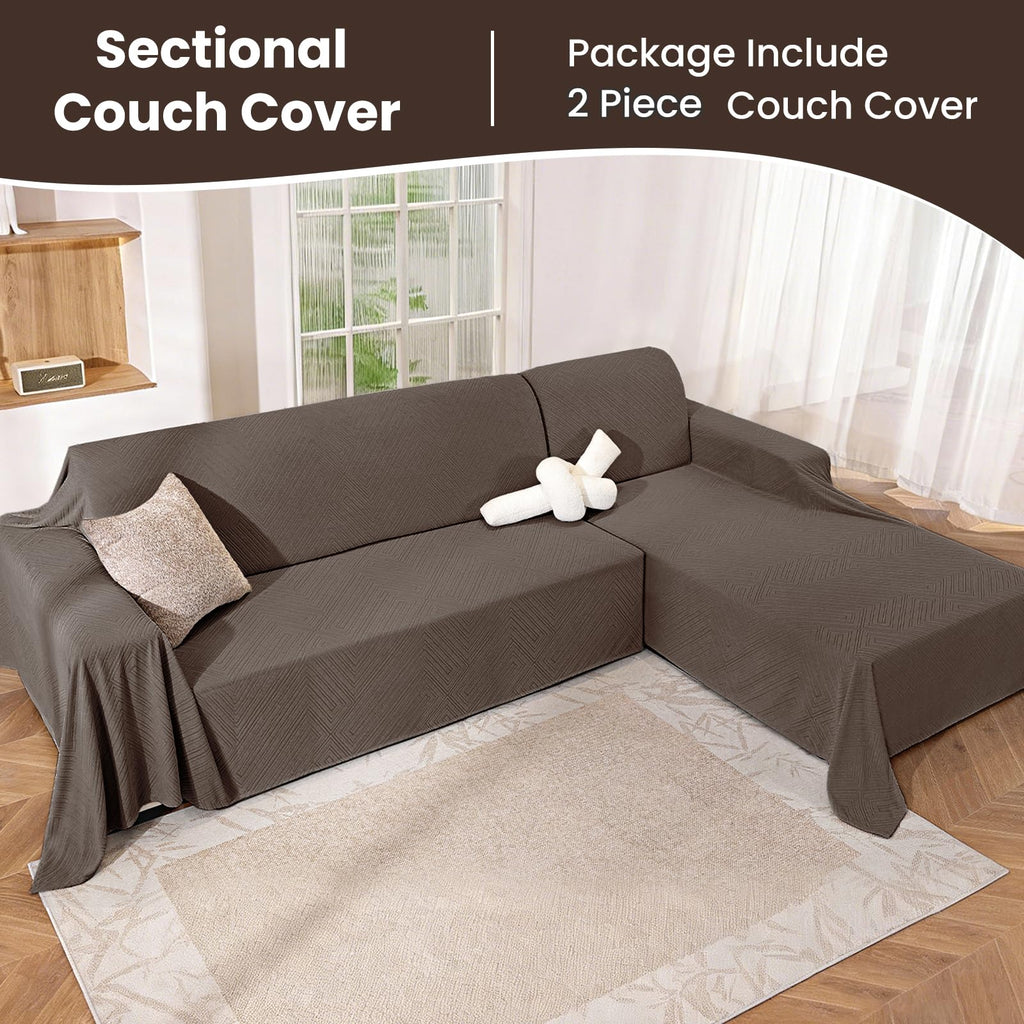 L Shaped Sectional Couch Cover 2 Piece, XXX-Large, Coffee