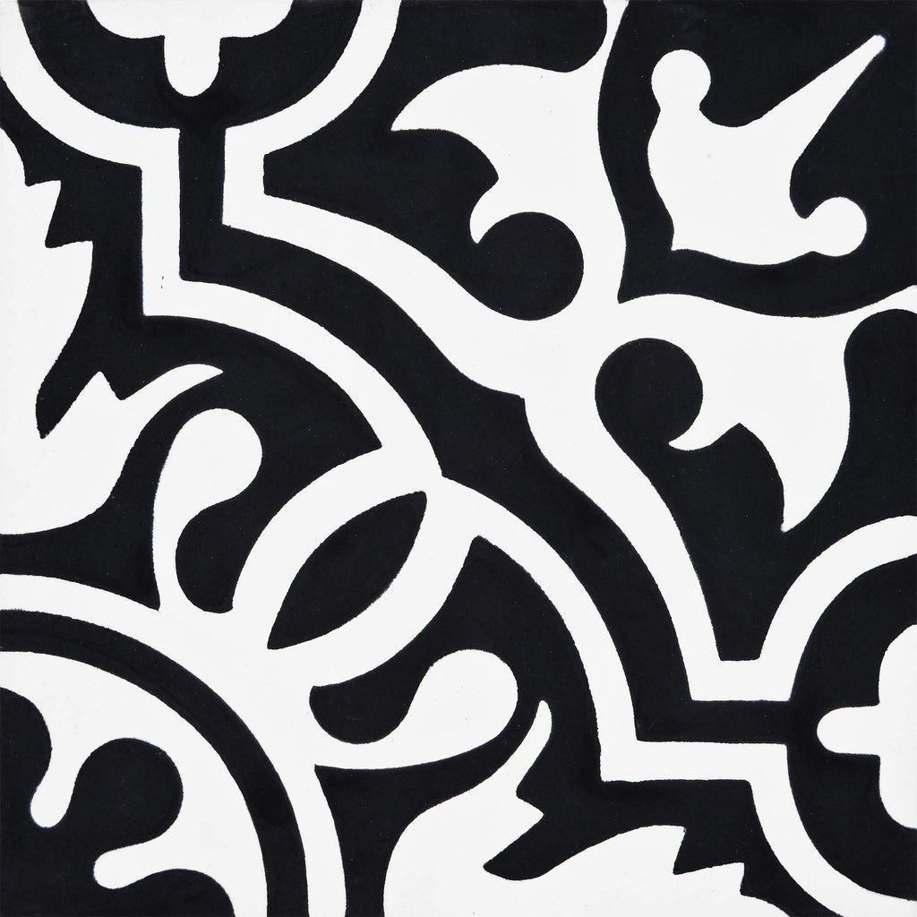 Handmade Cement Tile, 8x8-in, Black and White, Pack of 12