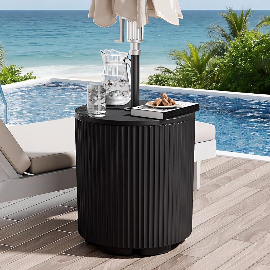 Outdoor Umbrella Stand with Hole, in Pool Umbrella Stand with Weighted Water Filled Bladder