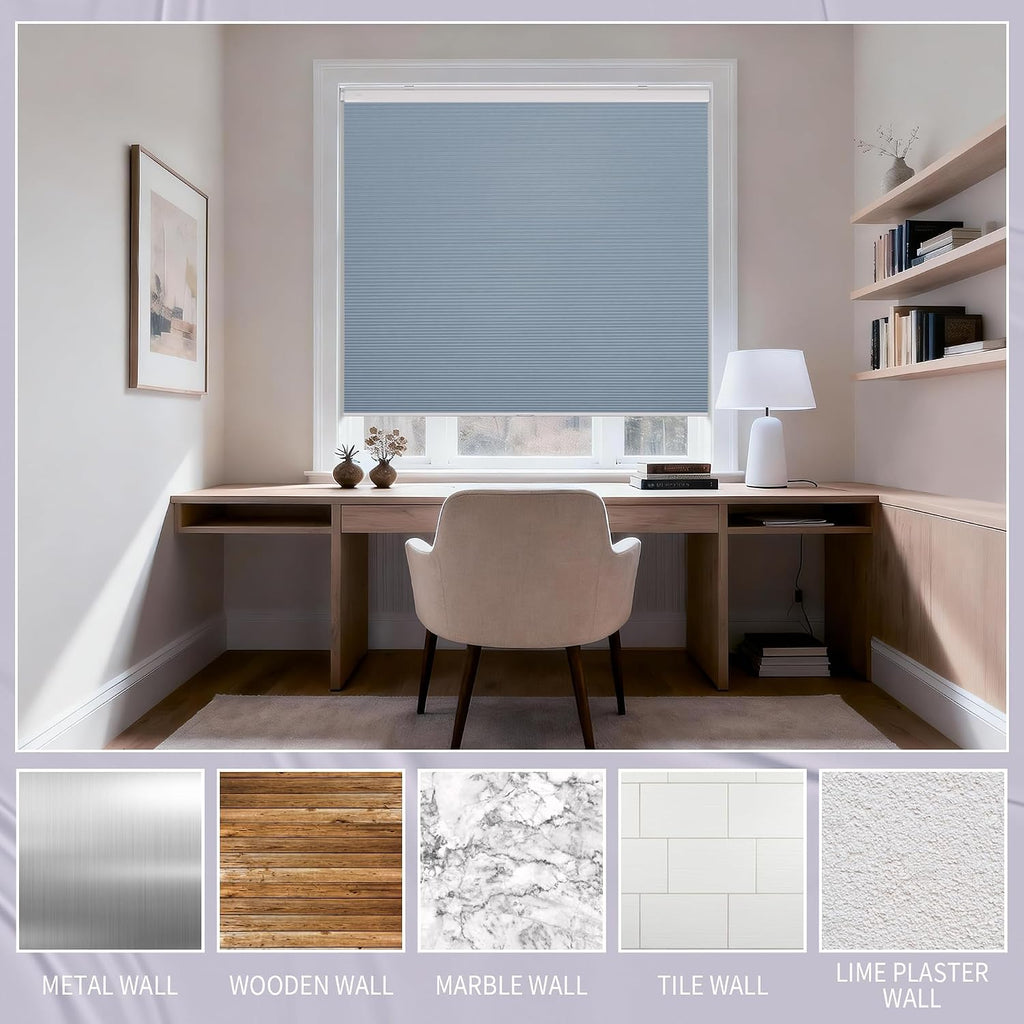 Cordless No Drill Blackout Honeycomb Shades - Thermal Insulation, UV Protection, Privacy, Room Darkening, Blue