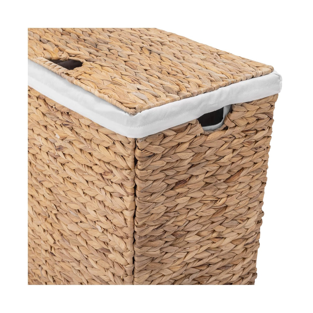 Premium Natural Handwoven Portable Laundry Bin Basket with Carrying Handles, Natural Water Hyacinth, Rectangular