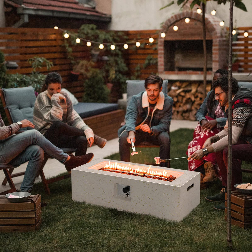 Propane Fire Pit Table, 50, 000 BTU Terrazzo Gas Fire Table w/Simple Ignition System & Stainless Steel Burner