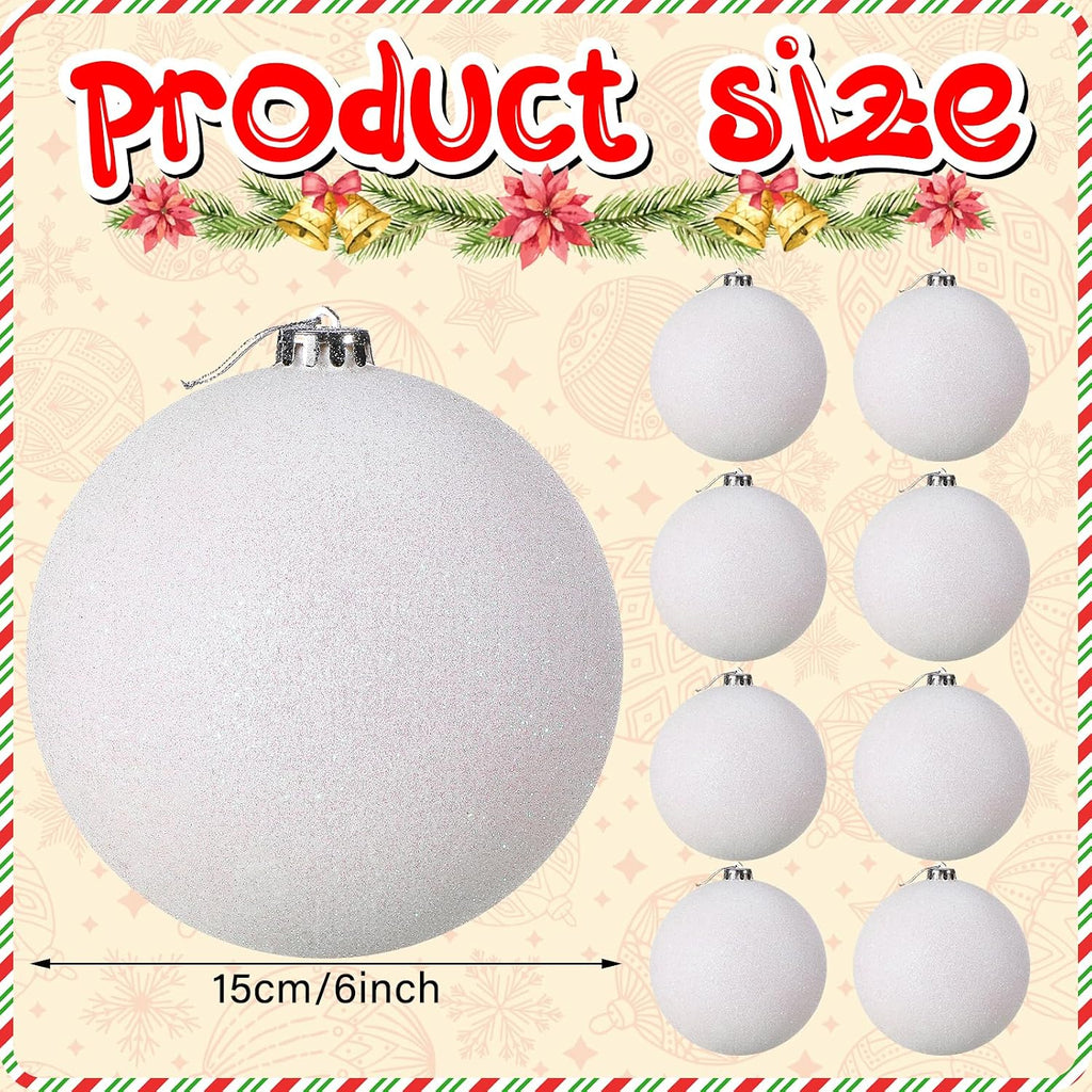 8 Pcs 6 Inch Christmas Ball Ornaments Glitter White Shatterproof