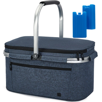 Basket, 2 Ice Boxes, 32L Insulated Cooler Foldable, Thick