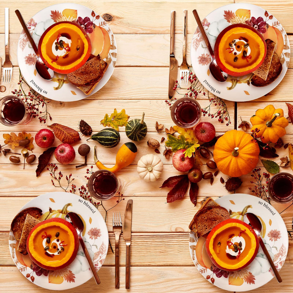 4 Pc Thanksgiving Dinner Plate Ceramic Plate, Classic Pattern