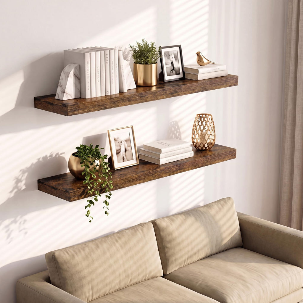Deep Floating Shelves, 16 x 8, Rustic Brown, Set of 2