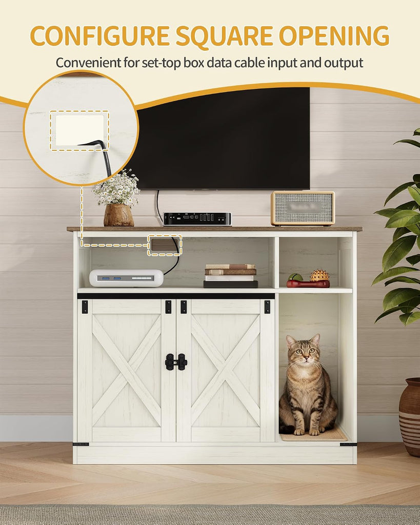 Cat Litter Box Enclosure, Hidden Litter Box Furniture with Storage