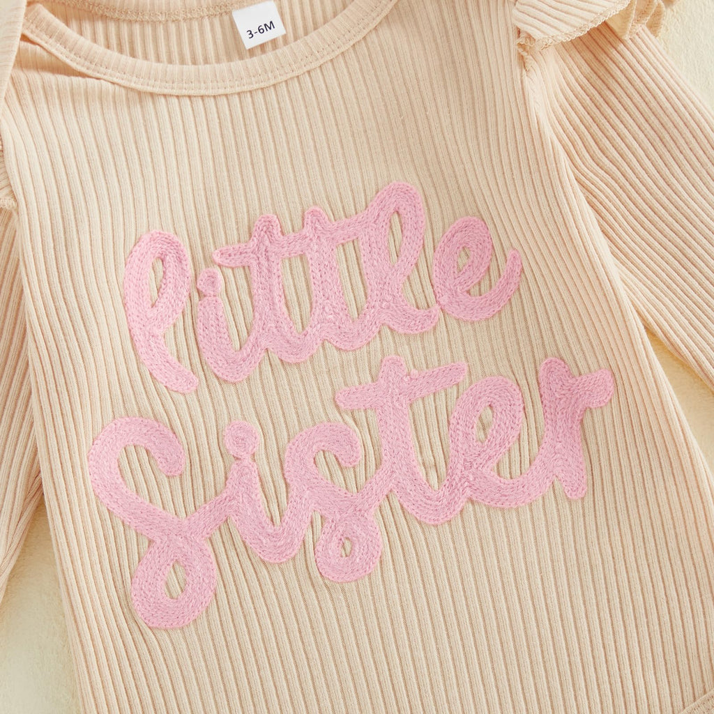 Infant Baby Girl Fall Clothes Ribbed Long Sleeve Letter Romper + Floral Pants + Headband Newborn 3 6 12 Outfit