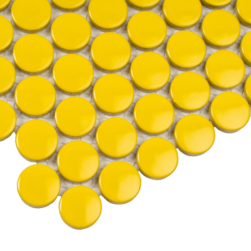 Penny Round Porcelain Tile Yellow 12x12 Glossy 9.87 sq ft/case 10-Pack