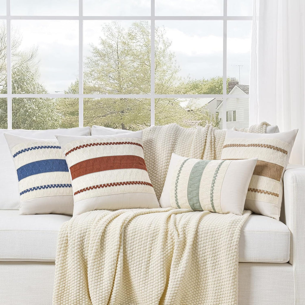 Set of 2 Boho Neutral Decorative Throw Pillow Cover 18x18 Inch, Aesthetic Modern Organic Farmhouse Home Decor, Soft