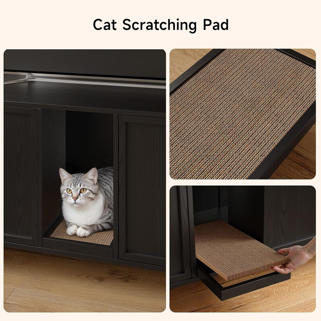 63 Inches Cat Litter Box Enclosure for 2 Cats, Black