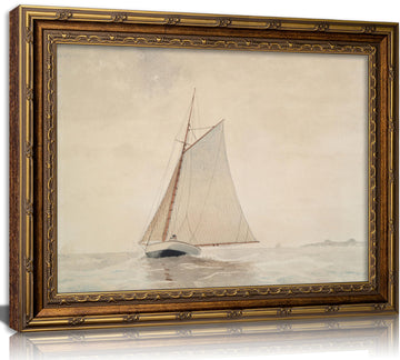 Vintage Gold Framed Sailboat Canvas Wall Art Retro Coastal Neutral Muted Painting Picture Wall Decor Farmhouse