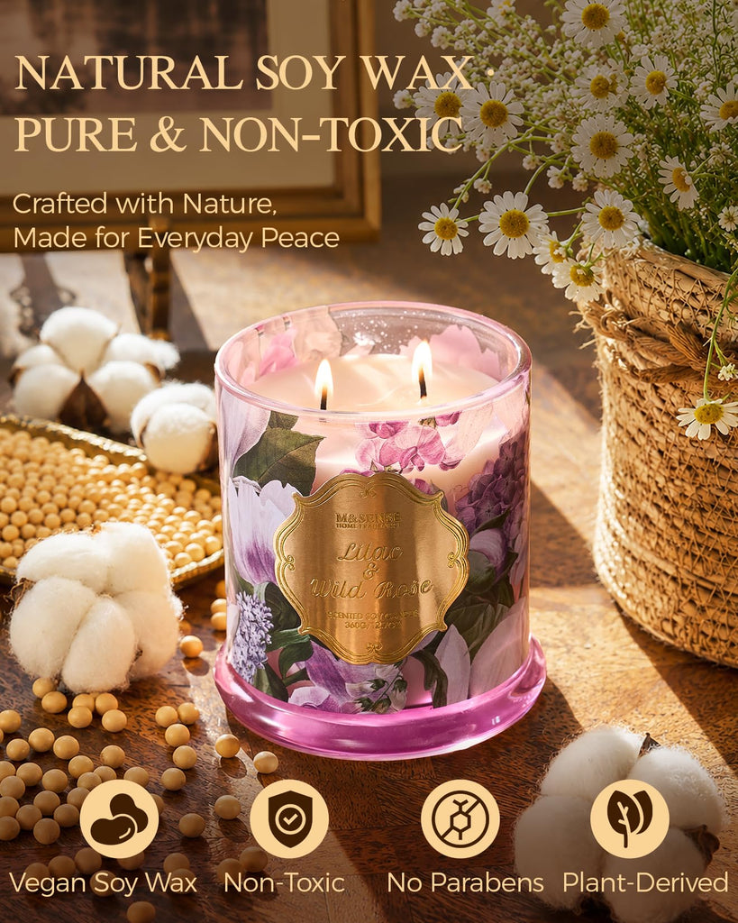 Lilac Wild Rose Non Toxic Large Soy Candle, 12.7oz Romance Scent