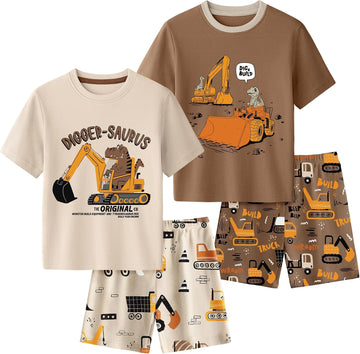 Toddler Pajamas 100% Organic Cotton 4 Piece Short Sleeve Summer Pajama Set Kids Pajamas Boys Girls Snug Fit Pjs Set