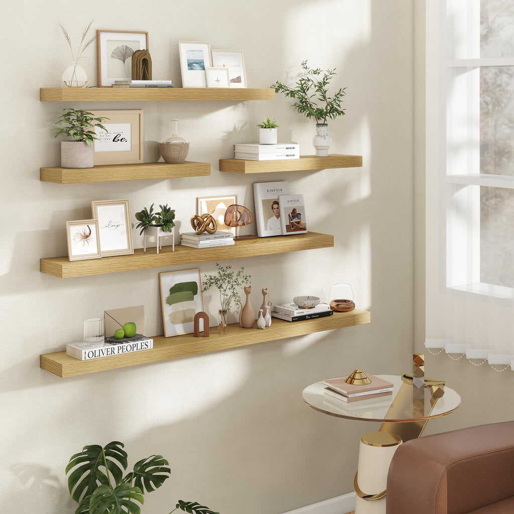 72 Inch Floating Shelves, 6.5 Inch Deep Oak Shelves Set of 2