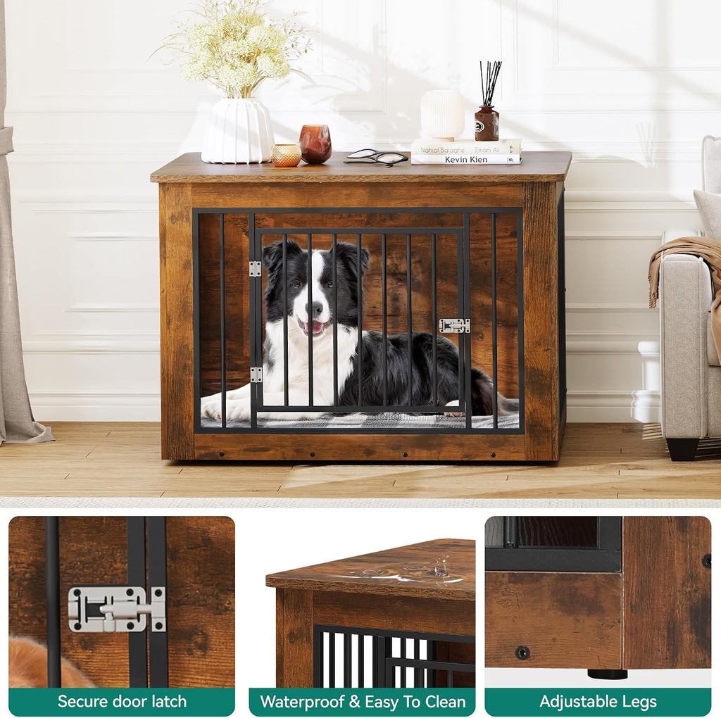 Dog Crate Furniture 2-in-1 Iron-Wood Fusion up to 60 lb