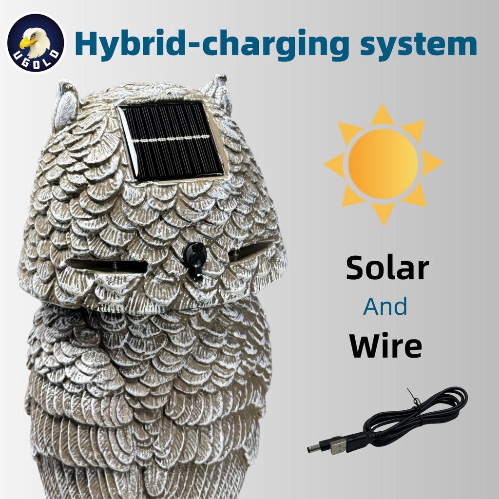 Solar Powered Garden Owl with Motion Detection, Rotating Head, Realistic Hoots and Silent Mode, Outdoor Statue and