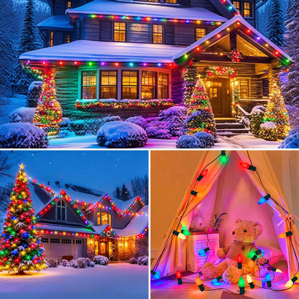50FT C7 LED Multicolor Christmas Lights, Outdoor String Lights with 55 Multicolor LED Ceramic Bulbs(5 spare), Vintage