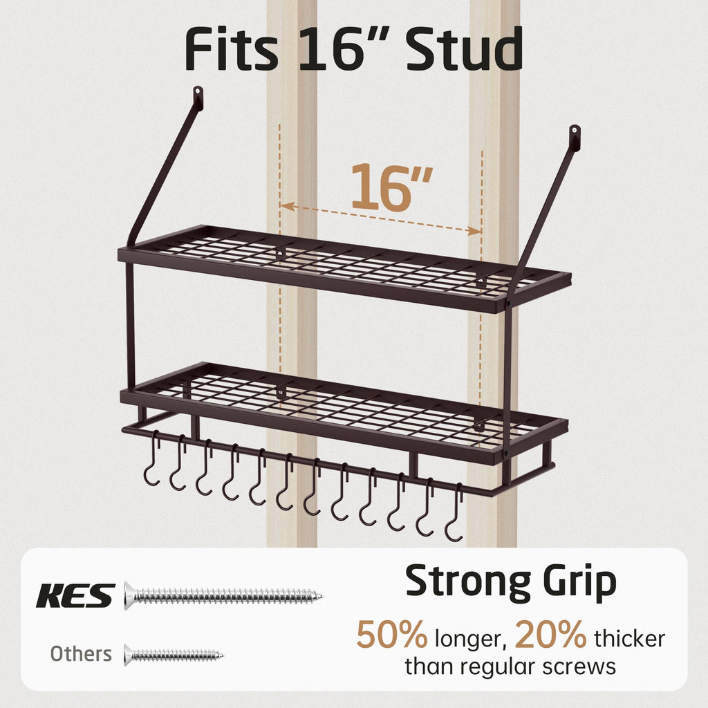 Oiled Bronze Pot Rack Wall Mounted, 100 Lbs Capacity, 12 Hooks