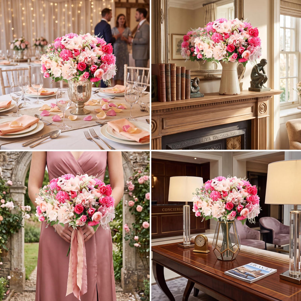 24 Bundles Peonies Artificial Flowers Faux Roses, Rose Red
