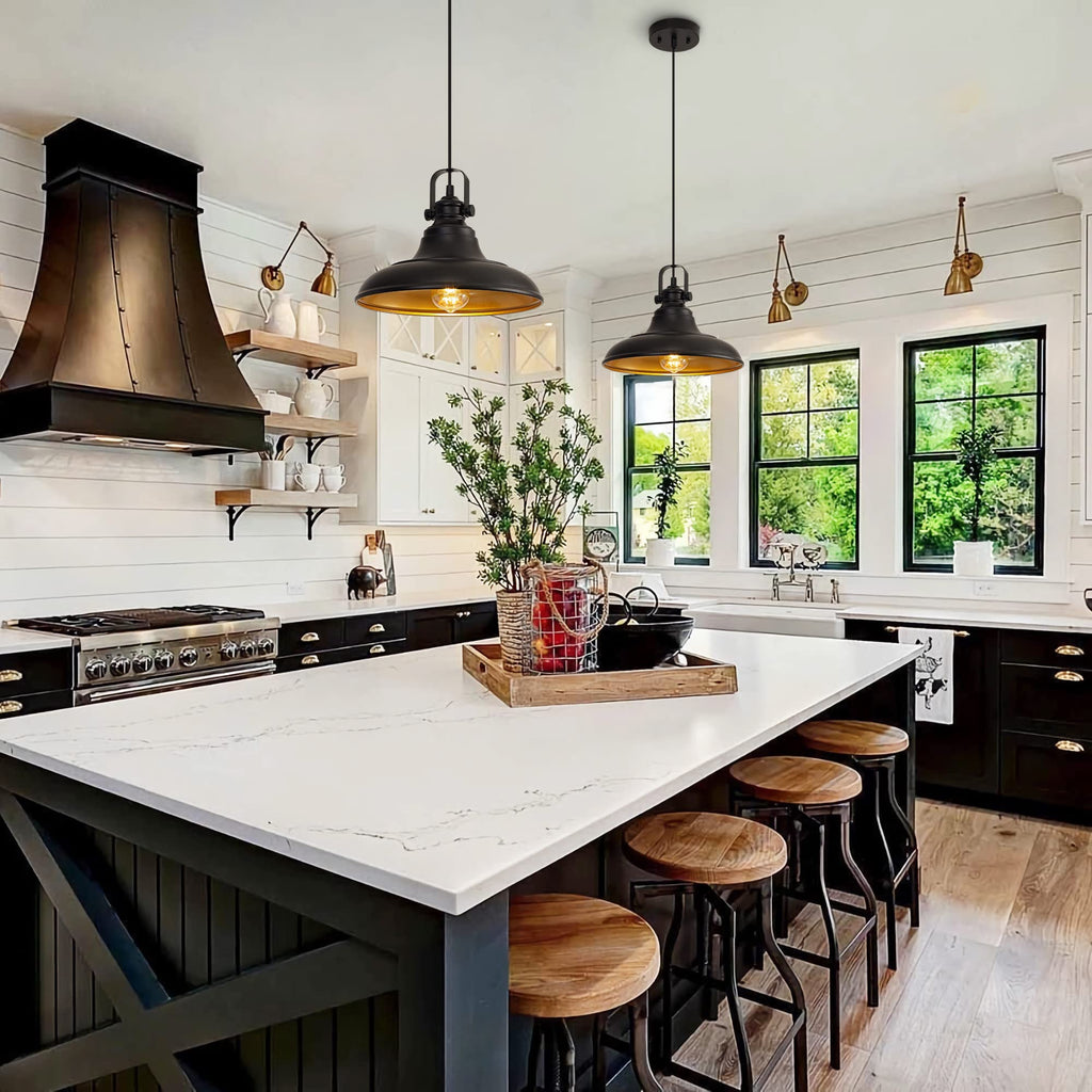 Matte Black Farmhouse Pendant Lights Kitchen Island, 2 Pack Rustic Black Hanging Lighting Fixture, Pendant Lighting s