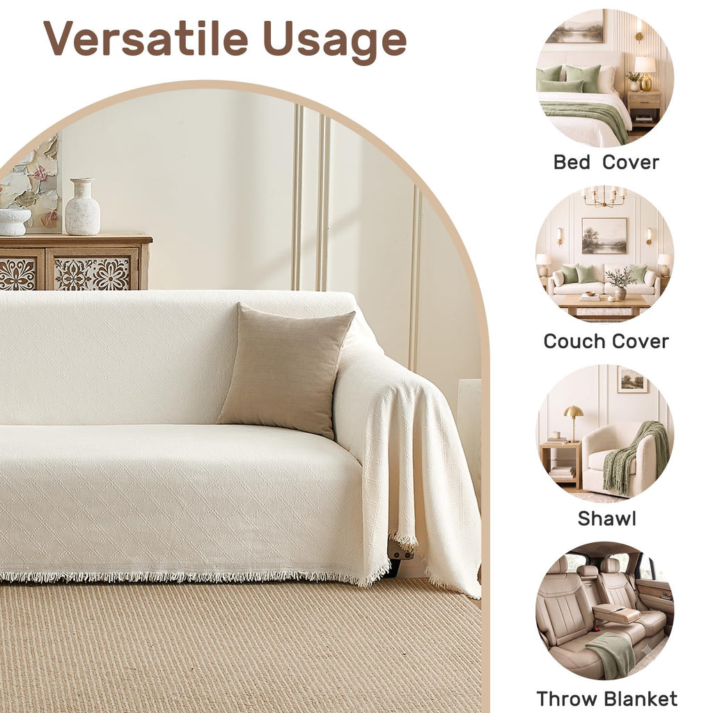 2 Pieces Sectional Couch Covers L Shaped, Cream White, XL