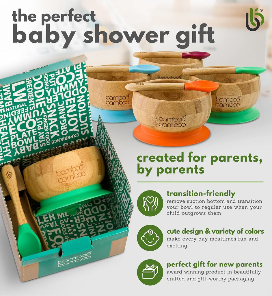 Suction Bowl for Baby, Bamboo Baby Bowl and Spoon Set with Removable Food-Grade Silicone Suction Cup for Kids - Safe