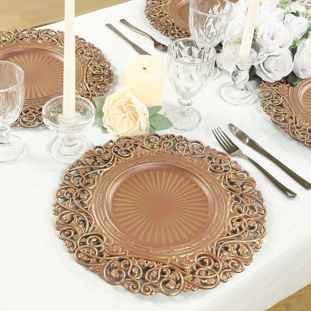 12 Pack 13" Brown Gold Acrylic Charger Plates - Elegant Round Reusable Dinner Chargers for Wedding Reception Banquet