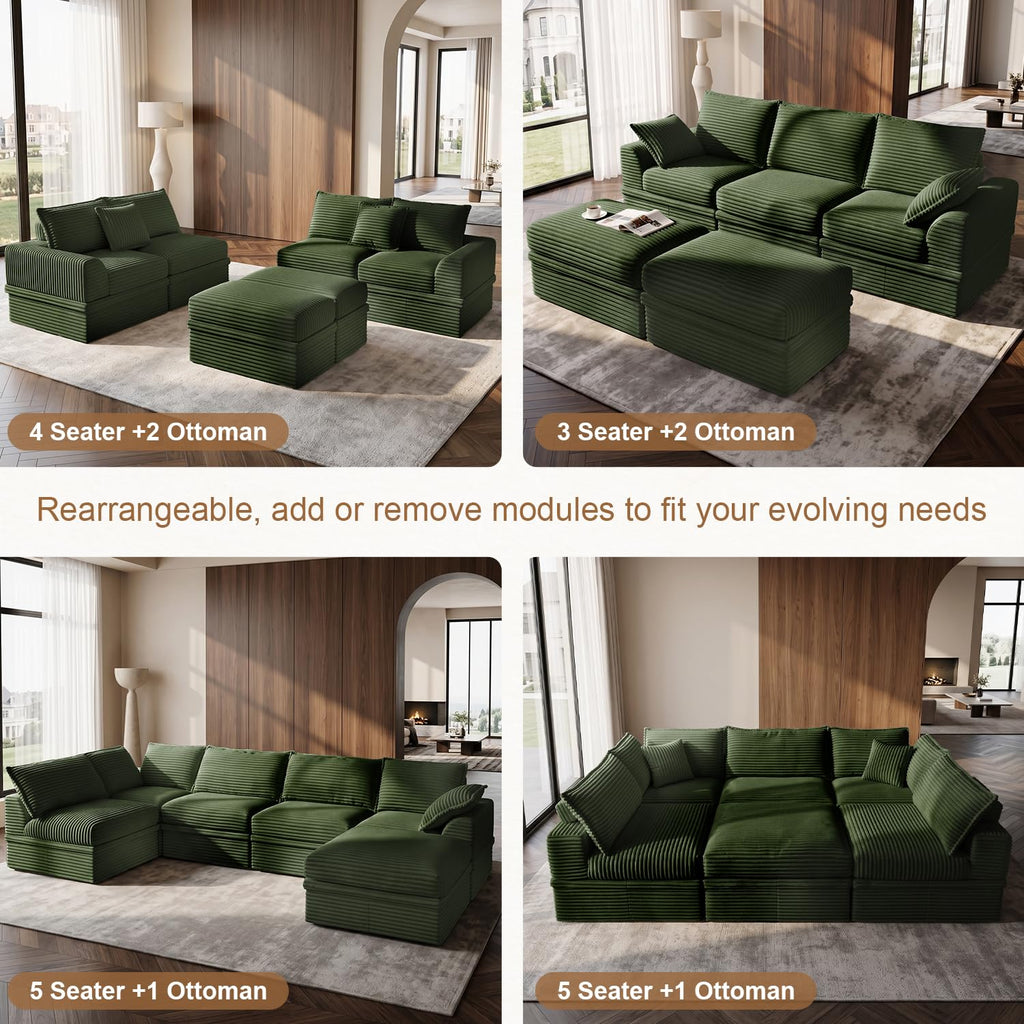 Upgraded Boneless Couch with Storage, Deep Seat Modular Sectional Sofa 2 Seater Loveseat Sofa with Ottoman, No
