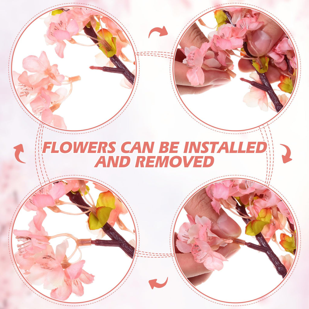 8 Pcs Cherry Blossom Silk Branches Long Stem Vase, Pink, 39.4"