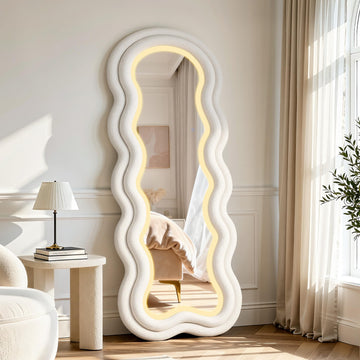 Wavy Full Length Mirror with 3-Color Light, 63"×24" Floor Mirror