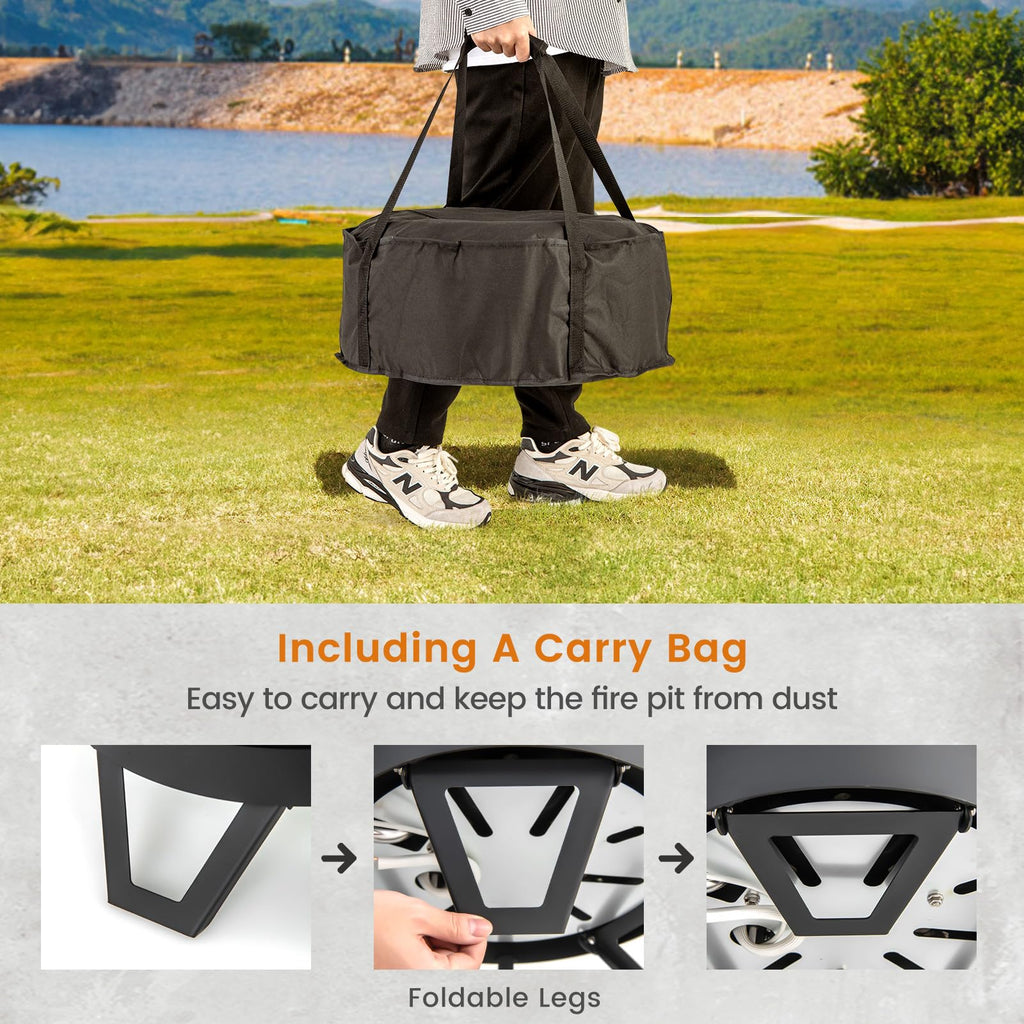 Portable Propane Fire Pit, 17" Outdoor Fire Bowl w/Foldable Legs