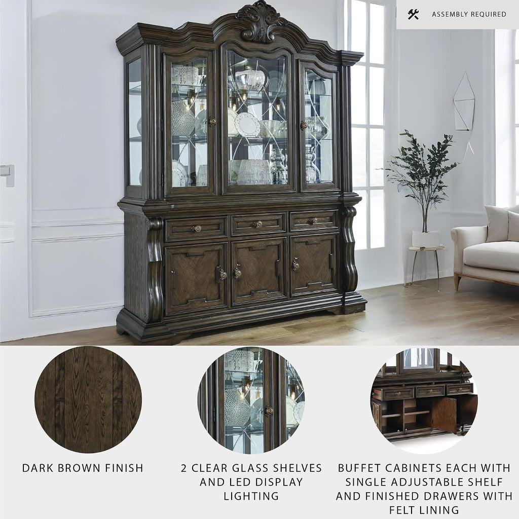 2-Piece Dining Buffet and Hutch, China Cabinet | Hardwood solids, Oak and ash swirl veneers with MDF substrates and