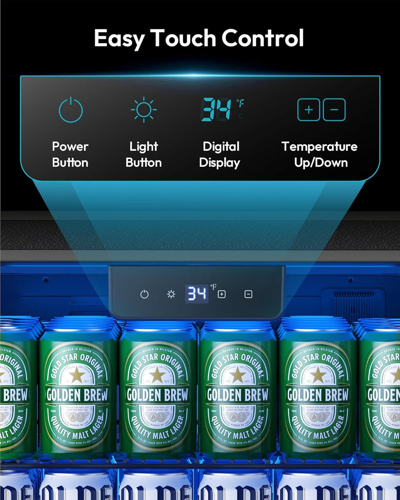 Mini Fridge 130 Can Beverage Refrigerator Cooler Glass Door for Soda Wine Beer, 