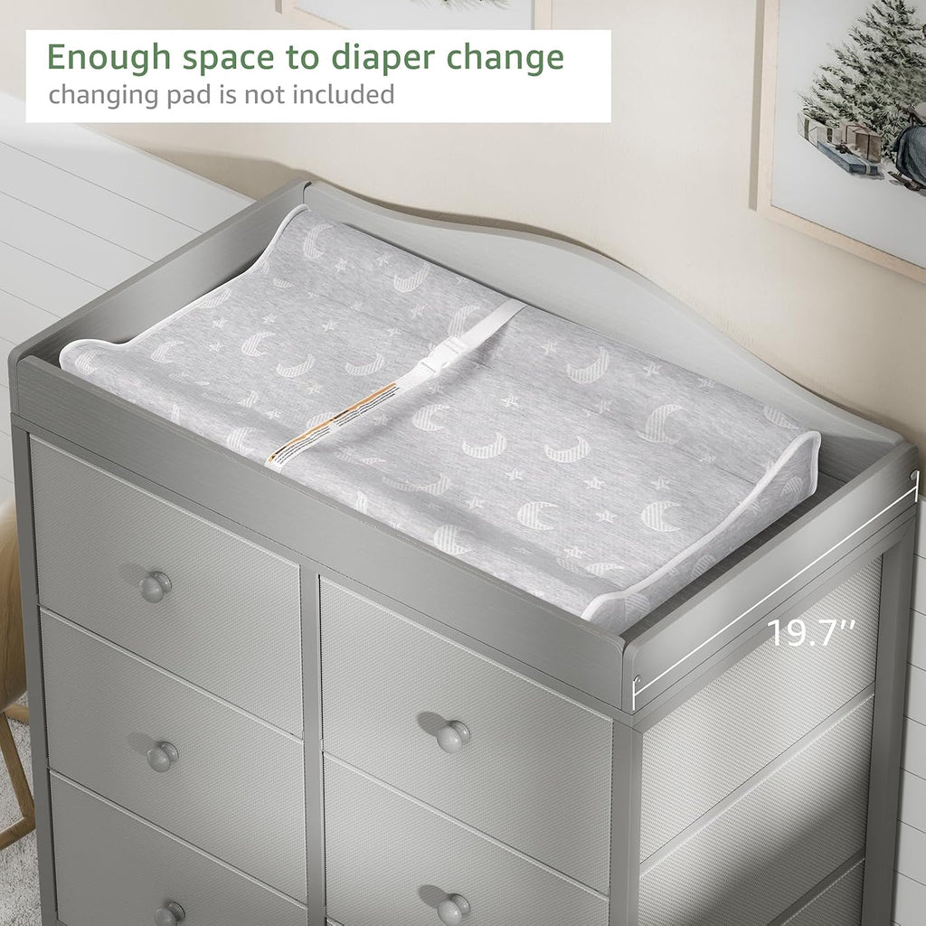 Changing Table Dresser with 6 Fabric Drawers, Baby Dresser with Changing Table Top Diaper Changing Station with