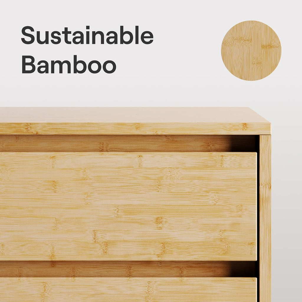 Bamboo Nightstand with Japanese Joinery, 23" Height, 2 Smooth-Gliding Dovetail Drawers, No-Tool Assembly, Natural